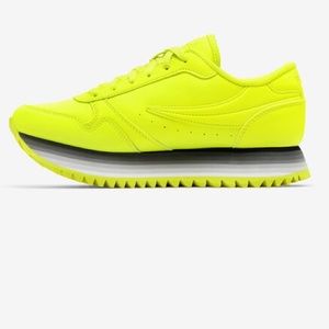 FILA orbit stripe toothed doble stacked neon  leather retro flatforms sneakers
